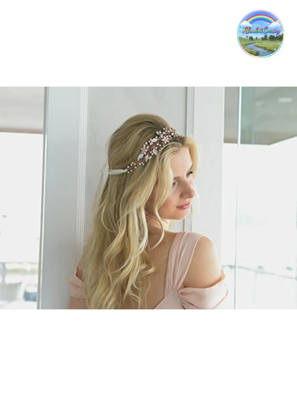 Freshwater Pearl and Crystal Bridal Hair Vine Ribbon Headband Wedding